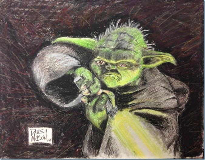 Yoda- charcoal and Pastel on watercolor paper