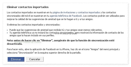 Eliminar contactos sincronizados Facebook