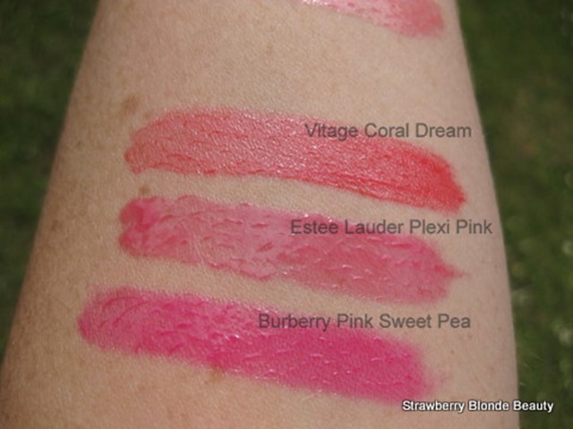 Vitage-Coral-Dream-Estee-Lauder-Plexi-Pink-Burberry-Pink-Sweet-Pea-Lip-Glow