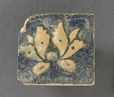 Tile | Origin: Iran | Period: 14th century | Collection: The Madina Collection of Islamic Art, gift of Camilla Chandler Frost (M.2002.1.345) | Type: Ceramic; Architectural element, Fritware, molded, painted and glazed, 2 x 2 in. (5.08 x 5.08 cm)