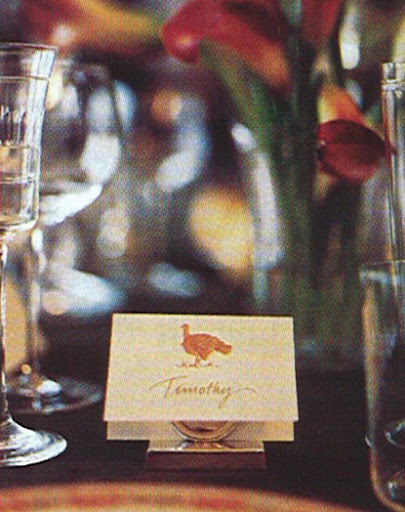 Each place card is embossed with a turkey.