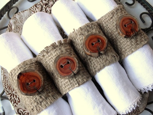 Made out of burlap with tree-branch buttons.
