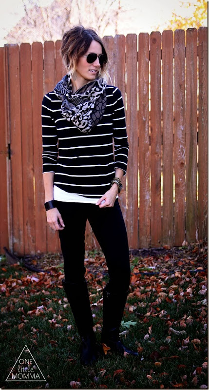 Wear a leather cuff from ONE ltitle BELT as a scarf accessory- www.onelittlebelt.com