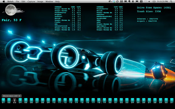 MacBook desktop with custom text embedded with GeekTool