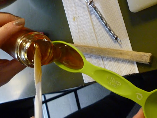 Monty then measures out two tablespoons of honey to add to the lime juice.