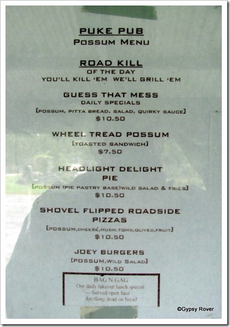 Bushmans Centre menu.