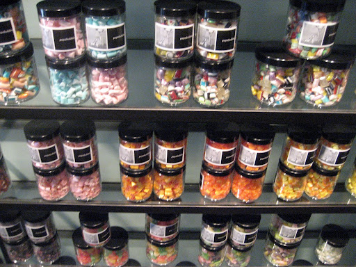 Their candy jars are filled with fun mixes, such as: Fruit, Morris (little of everything), I Heart NY (5 borough mix), Acid Drops (sours), Soda Filled (fizzy mix), Heart (fruits + herbal mixes), and Math (1-9 and equation symbols).