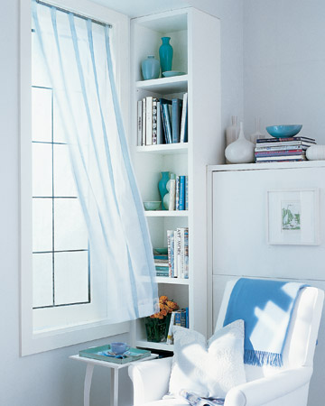These easy-breezy striped curtains are a perfect fixture for summer. 
(marthastewart.com/273650/ribbon-striped-sheer-curtains)