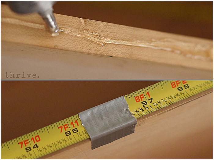 Use busted tape measures to decorate shelves - choosetothrive.blogspot.com