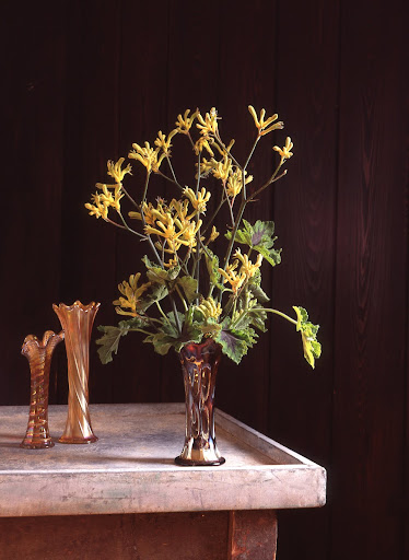 Flowers in a carnival glass vase. (Martha Stewart Living)