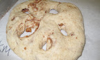 A hazelnut, fig, and wine mixture was kneaded into a dough. We formed it into fougasse, French flatbreads that you cut slits into to make leaf or tree shapes. My shape was more like a sand dollar.