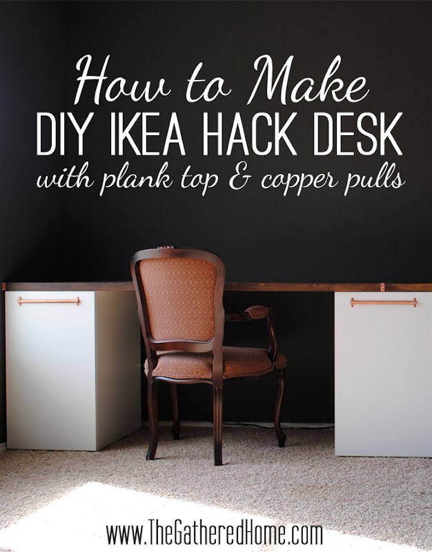 How To Make DIY Ikea Hack Desk with Plank Top and Copper Pulls