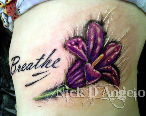 Realistic Violet Flower Tattoo