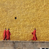 Shangri-la - monks passing by in monastery