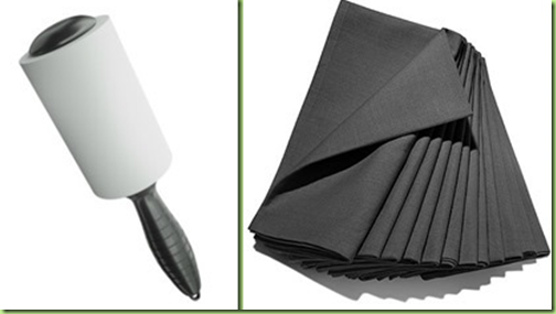 lint roller and black napkins