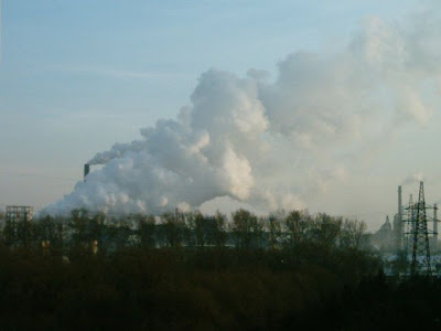 From the classroom in the main building. Looking over the entrance to the college. These plumes of smoke would emit every so often - apparently an asbestos factory!!