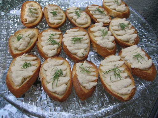 I used a Martha recipe for this white bean spread and garnished the crostini with dill I used a Martha recipe for this white bean spread and garnished the crostini with dill