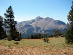 The road is on the Sierra Crest so it affords fantastic views to both the East and the West side. In the picture is Mammoth Mountain, site of the Mammoth Lakes ski resort.