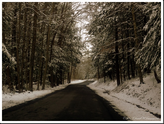 Snowy winter road in central Pennsylvania
