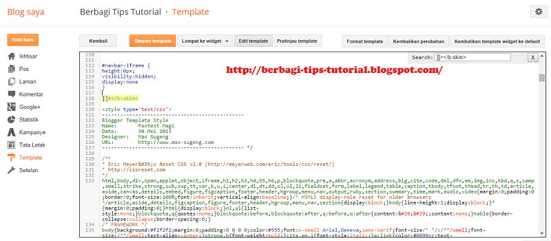 Cara Mencari Kode pada Blogger Edit HTML