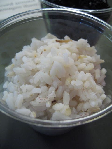 Now the ringer (and you may has guessed it) was a wild rice from Minnesota. While the other types of rice are cereal grains, wild rice is a type of grass. Like  rice it grows in water, only deeper — in ponds and lakes, and it is harvested by hand. It had a lovely, nutty flavor, a pale brown speckled color and  long, quill-like grains.