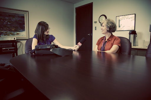 KSMU's Kristian Kriner interviews Julie Bloodworth, Director of Missouri Fine Arts Academy. 
Photo Credit: Alex Crowder