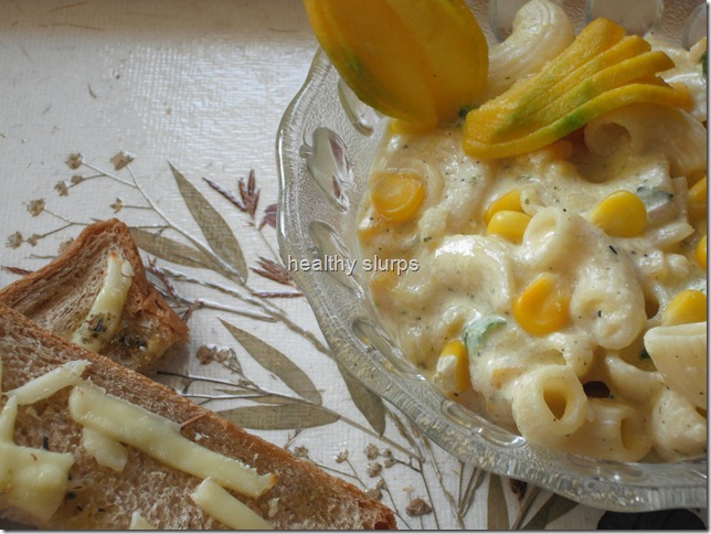 warm garlic bread and chilled pasta salad