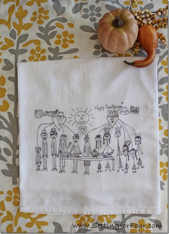 Turn Children's Art Into Thanksgiving Tea Towels from Setting for Four #Tea Towel #DIY #Thanksgiving #Kids Art