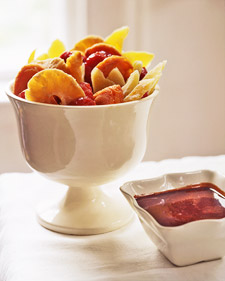 Make a chocolate dipping sauce and serve with dried and fresh fruit Make a chocolate dipping sauce and serve with dried and fresh fruit