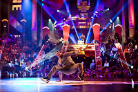 Judge, Lamine of France, on stage during the Red Bull BC One breakdancing world finals at the Circus Nikulin in Moscow, Russian Federation on November 26, 2011.