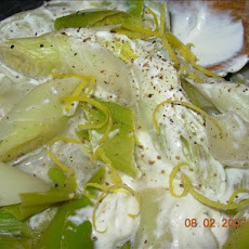 Chardonnay Poached Leeks and Creme Fraiche Dressing