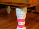 Pina's Table: Tabletop salvaged from the Kona Lanes. Legs made from real pins. Collaboration with Richard Lambert, Orange County.