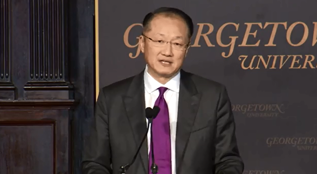 The World Bank Group President Jim Yong Kim outlined a bold agenda for the global community toward ending extreme poverty by 2030 and promoting shared prosperity to boost the incomes of the poorest 40 percent of the population. In a speech at Georgetown University on 2 April 2013, Kim urged developing countries, donors, and development partners to work together to support equitable and inclusive growth, especially in fragile and conflict-affected states, and to fight climate change. Photo: World Bank