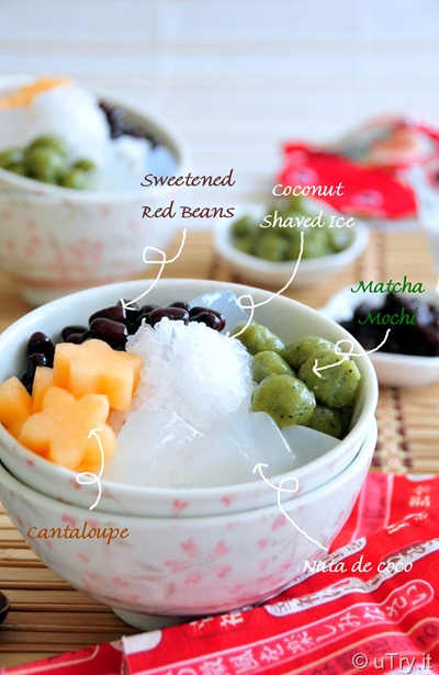 Coconut Shaved Ice with Matcha (Green Tea) Mochi    http://uTry.it