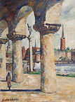 Stadshuset art. nr 10023. Mått ink. ram 50x64 olja på duk. Signerad Hellbom