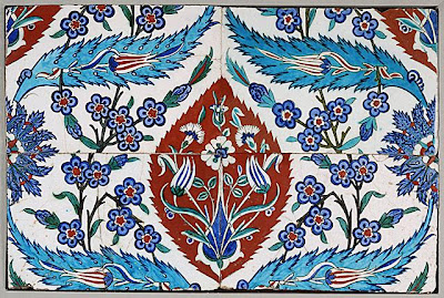 A Panel of Four Tiles | Origin: Turkey, Iznik | Period: 1580s | Collection: The Edwin Binney, 3rd, Collection of Turkish Art at the Los Angeles County Museum of Art (M.85.237.86a-d) | Type: Ceramic; Architectural element, Fritware, underglaze painted, Overall: 21 1/16 x 14 9/16 in. (53.50 x 36.99 cm)