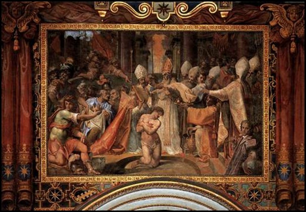 El papa San Silvestre bautiza a Constantino