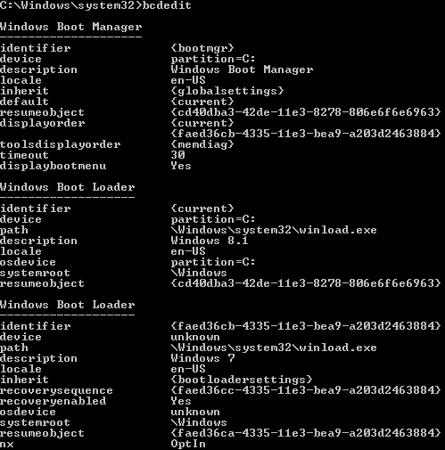 Bcdedit Menu boot trong Windows 7