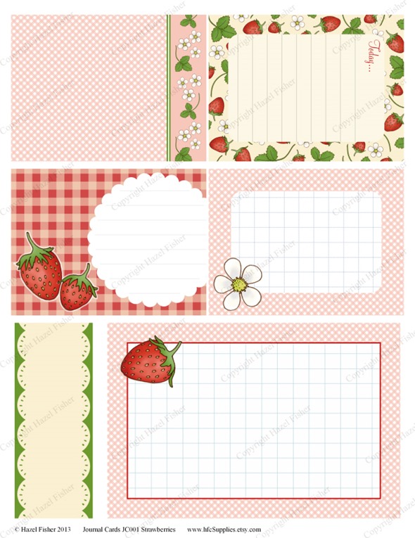 JC001 strawberry printable journal cards etsy 2