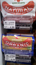 c0 Applegate Uncured Beef Hot Dogs, available in Natural and Organic