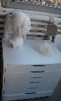 Here, one of the new bridal headpieces.
