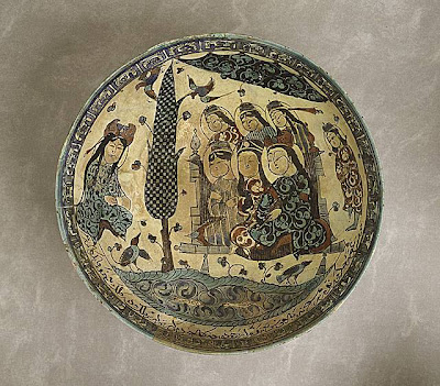 Bowl Iran, Kashan Bowl, 1187/Muharram, 538A.H. Ceramic; Vessel, Fritware, underglaze-painted and overglaze-enameled (mina'i), overall: 3 3/8 x 8 3/8 in. (8.57 x 21.27 cm) Gift of Mr. and Mrs. Allan C. Balch (M.45.3.116) Art of the Middle East: Islamic Department.
