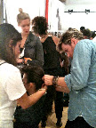 Tommy Buckett, a stylist at Marie Robinson Salon in NYC, worked with Garnier products like the new Sleek & Shine 5-in-1 Serum Spray to slick back models' strands into a '50s Barbie-inspired ponytail. Tommy Buckett, a stylist at Marie Robinson Salon in NYC, worked with Garnier products like the new Sleek & Shine 5-in-1 Serum Spray to slick back models' strands into a '50s Barbie-inspired ponytail.