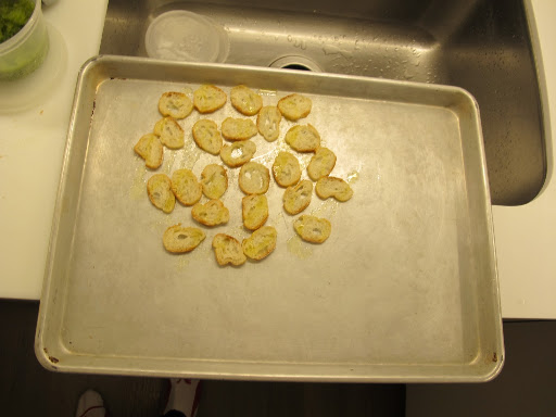 A tray of crostini head for the oven.