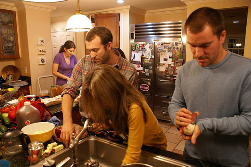 Back at the house: Peeling and slicing apples for dinner. The Chef'n palm peeler worked wonders.