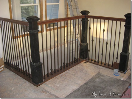 Metal stair spindles, black newel posts