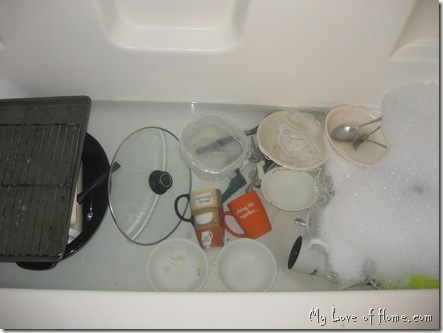 washing dishes in bathtub