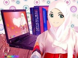 kartun-gadis-tudung-pintar-cerdas-belajar-buku-perpustakaan-sekolah-kampus-gambar-cartoon-hijab-smart-indonesia