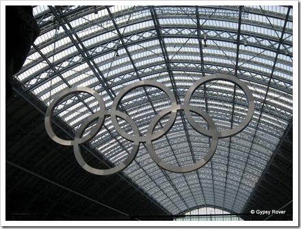 St Pancras station with it's Olympic Rings.