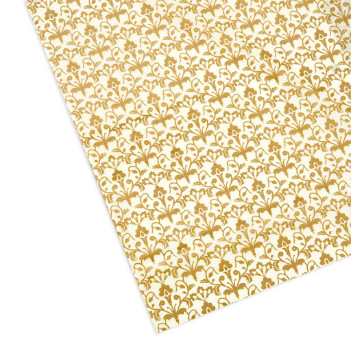 This is the perfect tissue paper to use in dessert tins (like the one pictured before). From The Container Store, this Golden Damask Tissue has an elegant print.